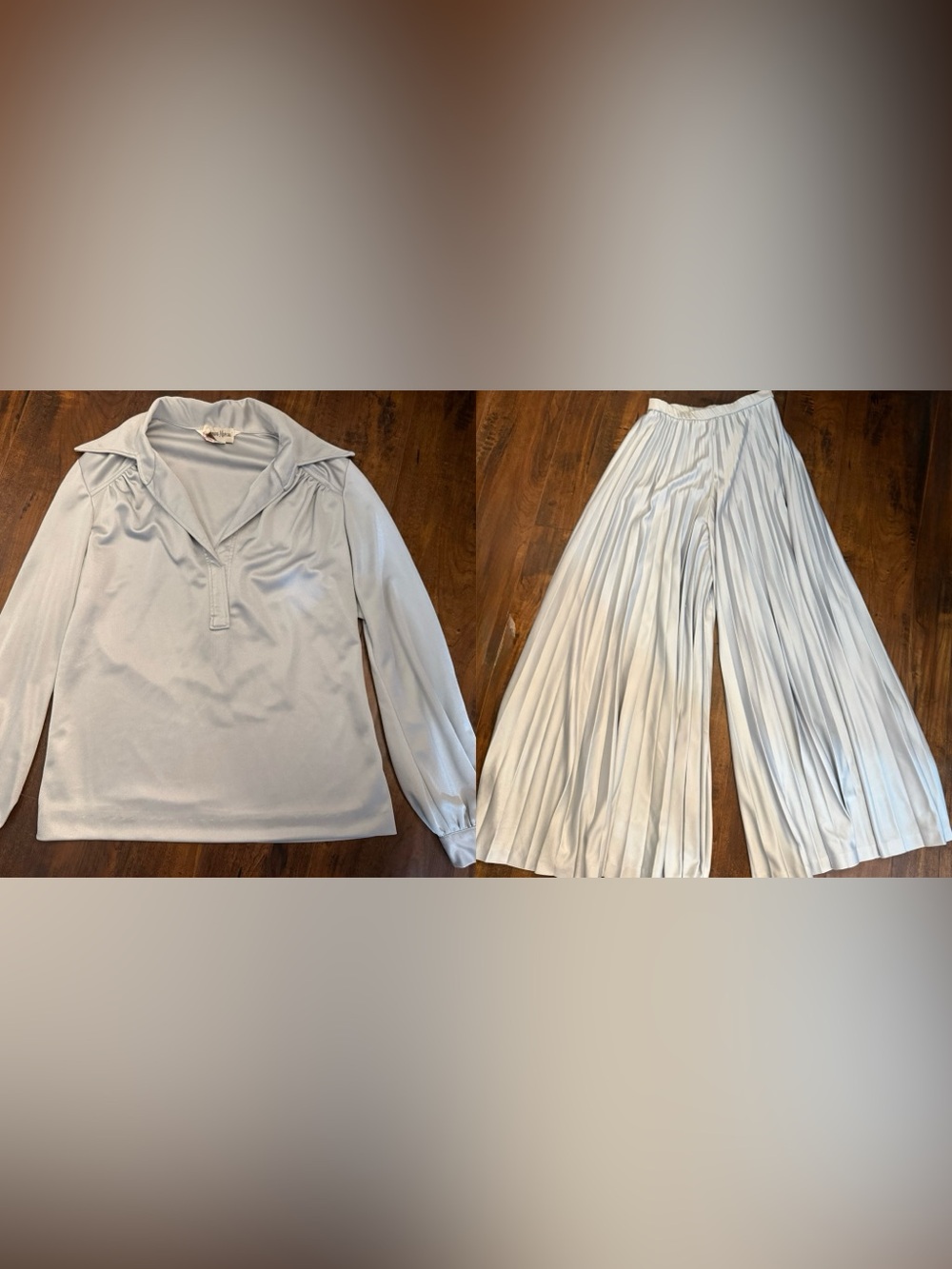 VTG 70s Neiman Marcus Plisse Pleated Palazzo Pants Blouse Set Disco Liquid Satin